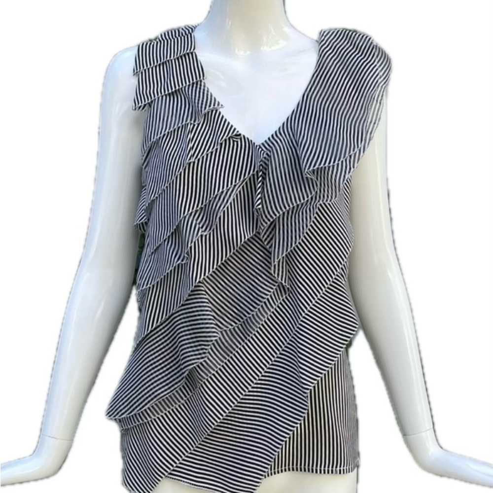 Oscar de la Renta Black & White Silk Top Blouse Size 4